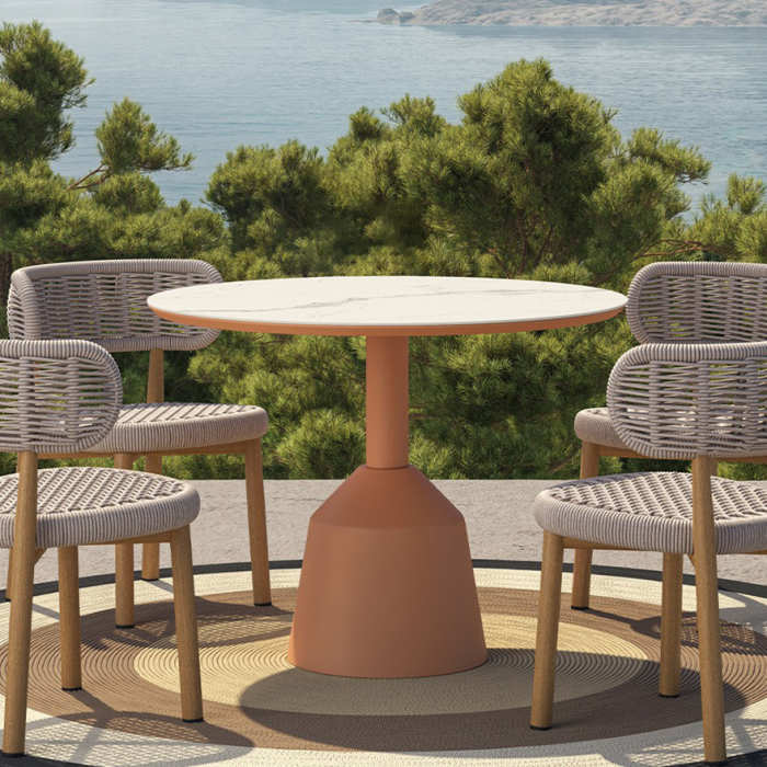 Balance, Outdoor Dining Table, Sand-White Travertino Romano, DIA120
