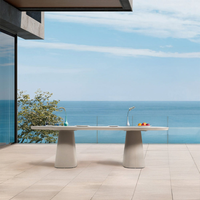 9030, Outdoor Dining Table, Light Brown-White Travertino Romano