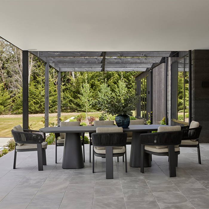9030, Outdoor Dining Table, Light Brown-White Travertino Romano