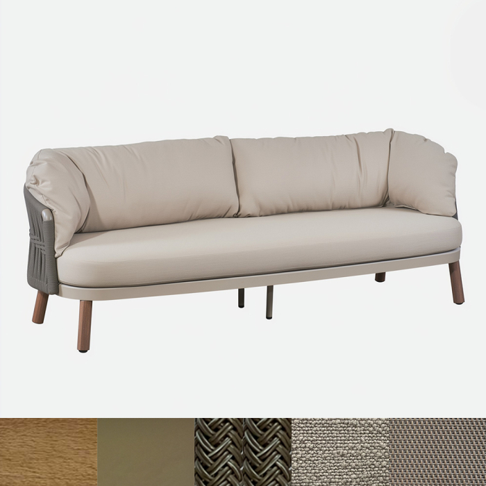 Vatican II, 3-Seater Outdoor Sofa, Teak-Brown-Taupe