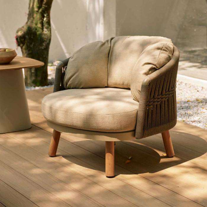 Vatican II, Outdoor Lounge Chair, Teak-Brown-Taupe