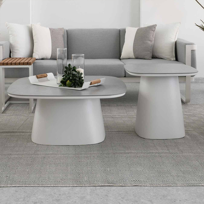 5540H, Outdoor Side Table, Light Brown-White Travertino Romano