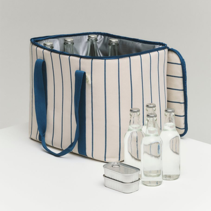 Outdoor Market, Cooler Bag, Beige with Blue Stripe
