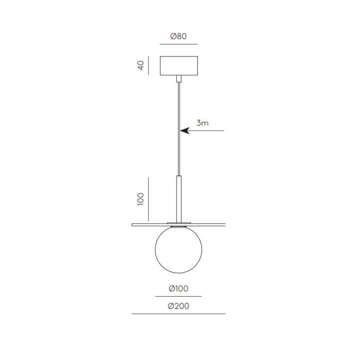 Miro, Pendand Lamp, Matt Black Metal-Opal
