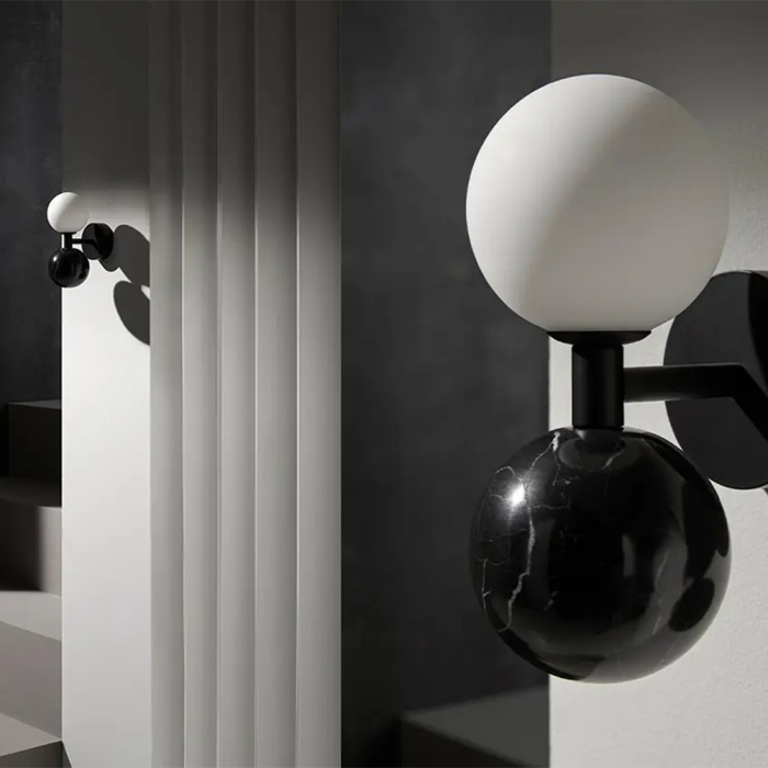 Dalt, Wall Lamp, Black Matt-White Marble