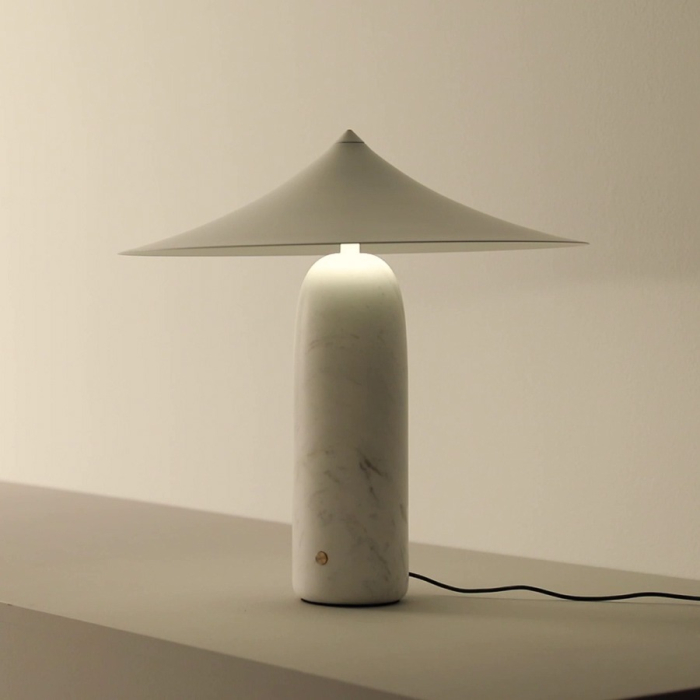 Kine, Table Lamp, White Marble Base-White Shade