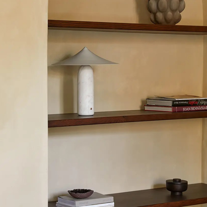 Kine, Table Lamp, White Marble Base-White Shade