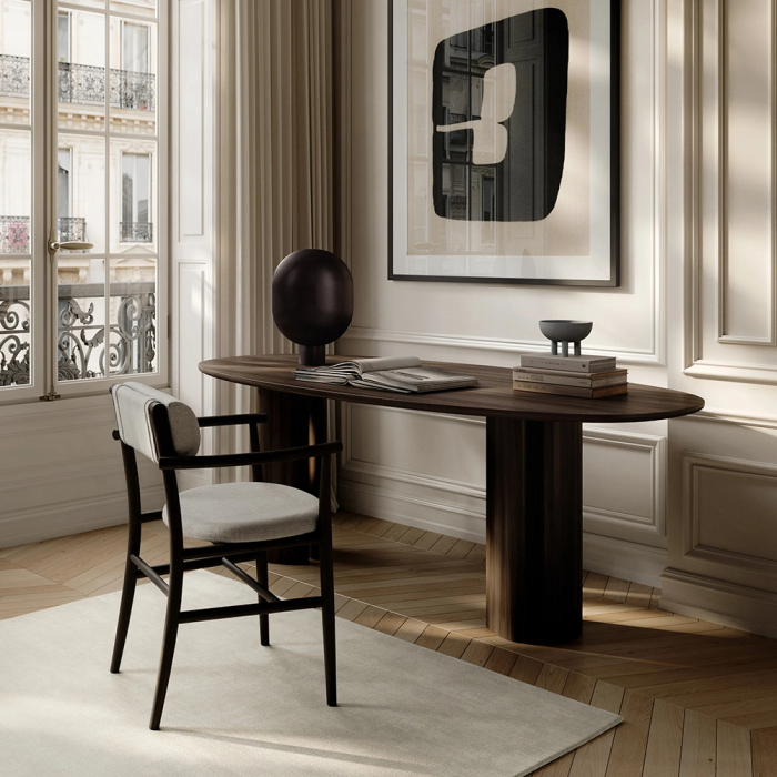 Nama, Dining Chair w/ Armrest, Coffee Black-Linen