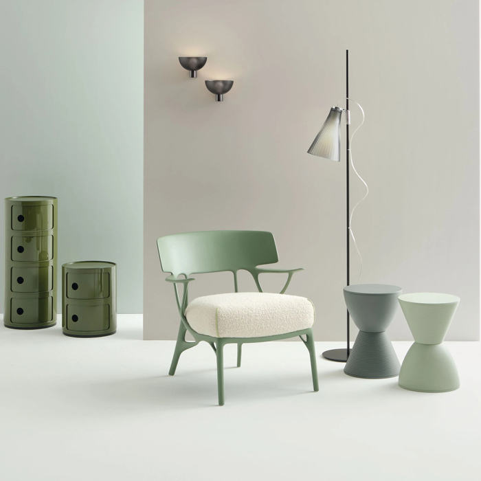 A.I., Lounge Chair Boucle, Grey Frame-White Cushion
