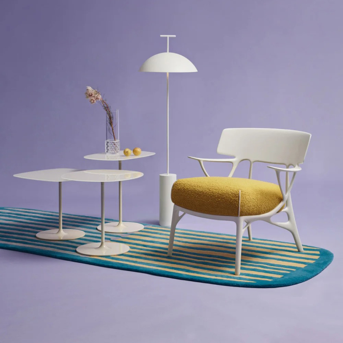 A.I., Lounge Chair Boucle, Grey Frame-White Cushion