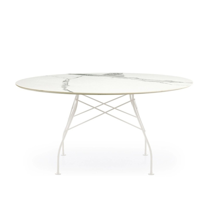 Glossy XXL, Dining Table, White Steel-White Marble