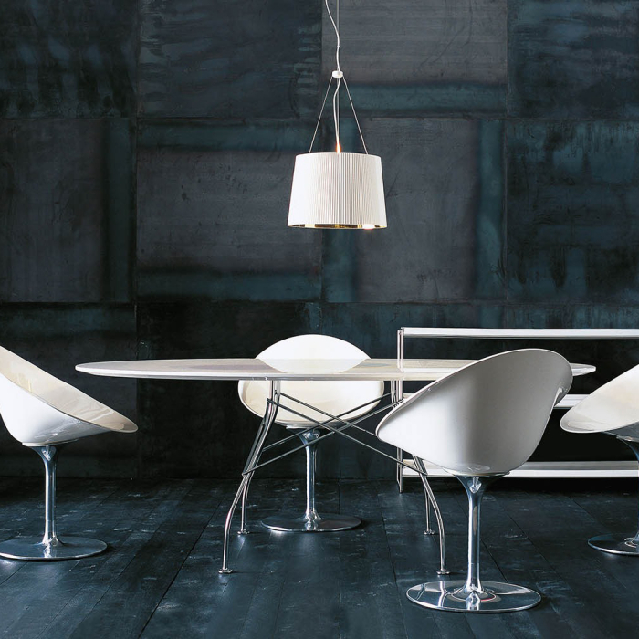 Glossy XXL, Dining Table, White Steel-White Marble