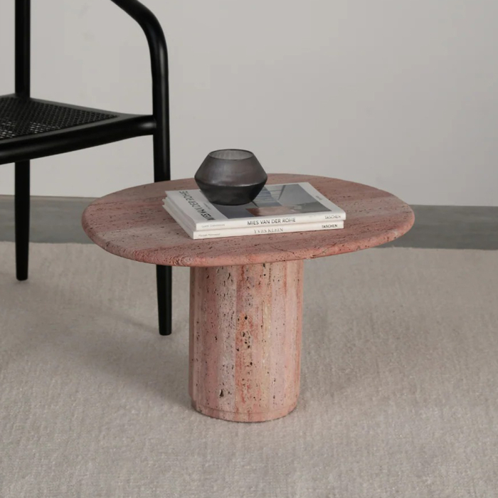 Canberra, Organic Side Table, Red Travertine