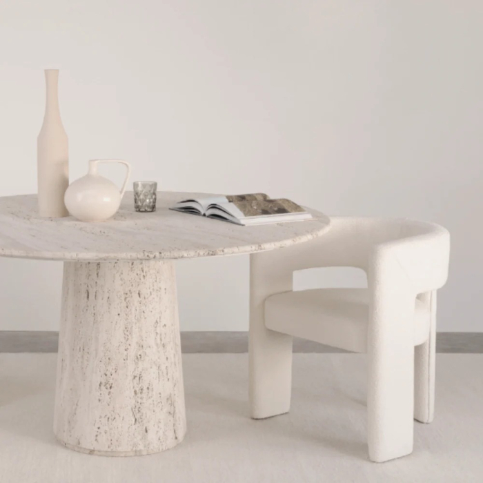 Legna, Dining Table, White Travertine