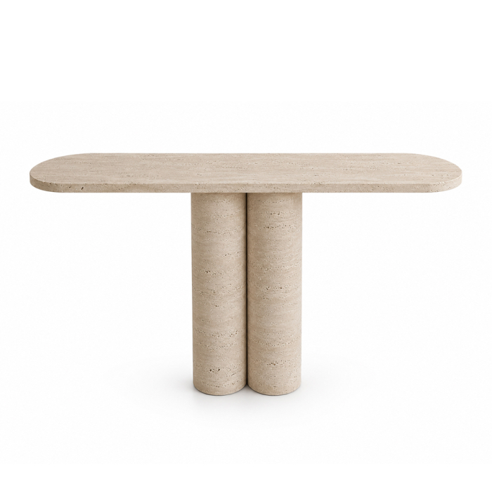 Premery, Console Table, White Travertine