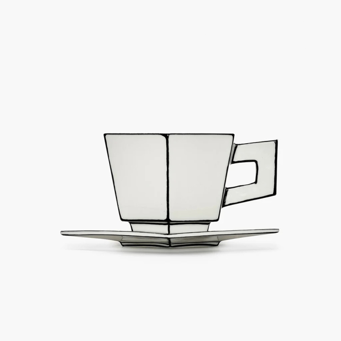 Carte Blanche, Cappuccino Cup w/ Saucer, White-Black