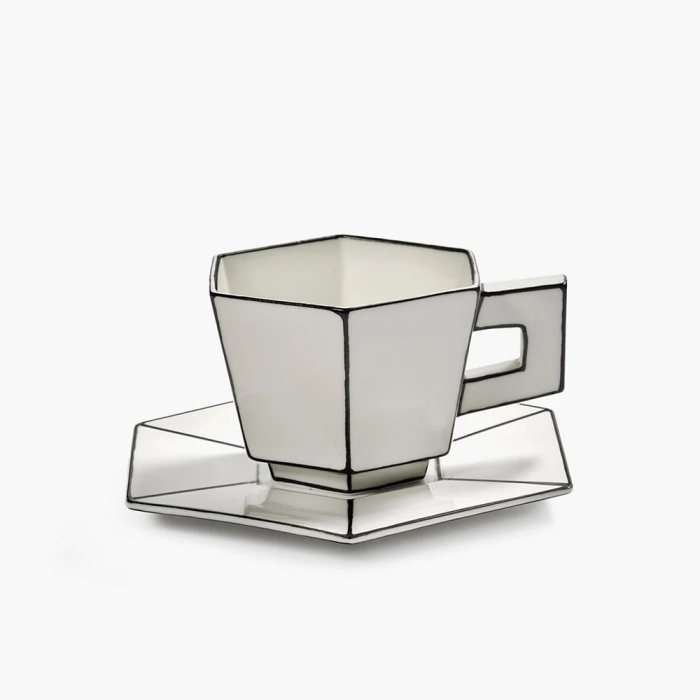 Carte Blanche, Cappuccino Cup w/ Saucer, White-Black