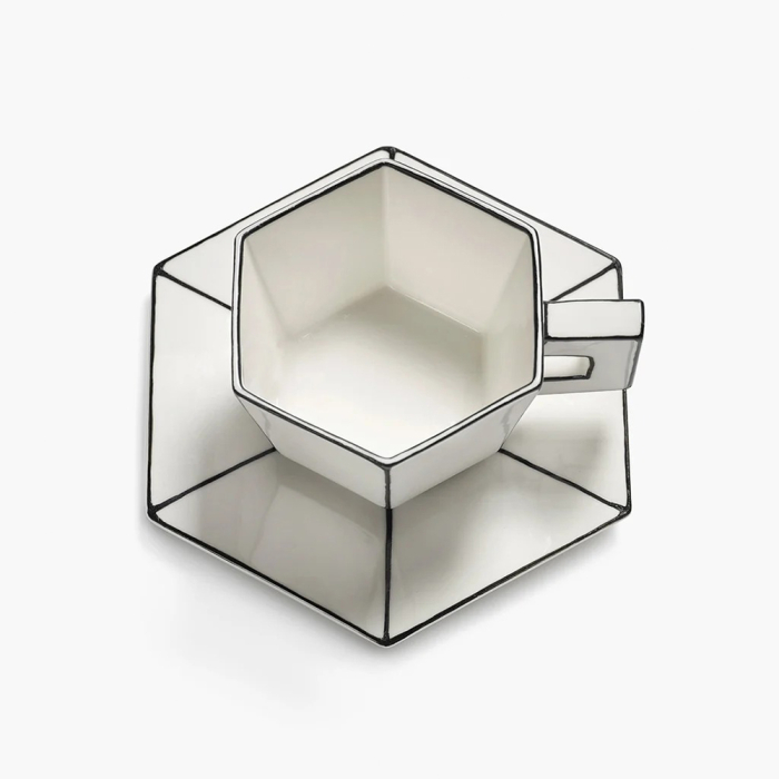 Carte Blanche, Cappuccino Cup w/ Saucer, White-Black