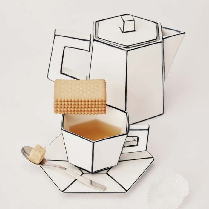 Carte Blanche, Cappuccino Cup w/ Saucer, White-Black