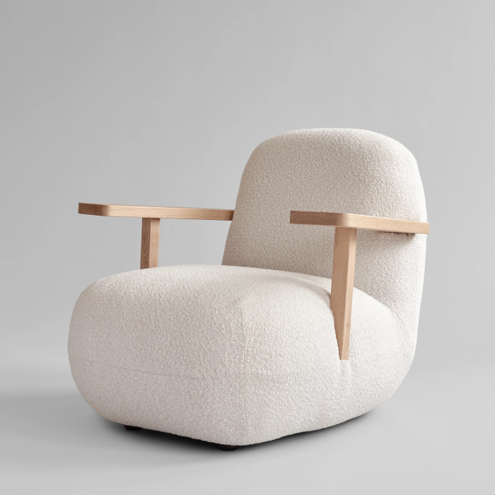 Toe, Lounge Chair w/ Armrest, Natural Oak-Off White