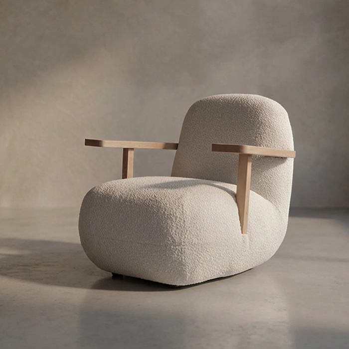 Toe, Lounge Chair w/ Armrest, Natural Oak-Off White