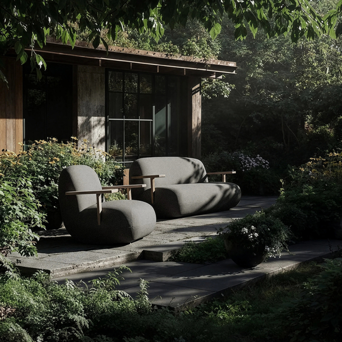 Toe, Outdoor Lounge Chair w/ Armrest, Teak-Stone Gray