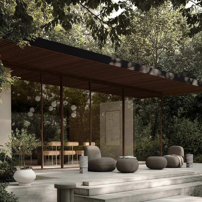 Toe, Outdoor Ottoman, Stone Gray