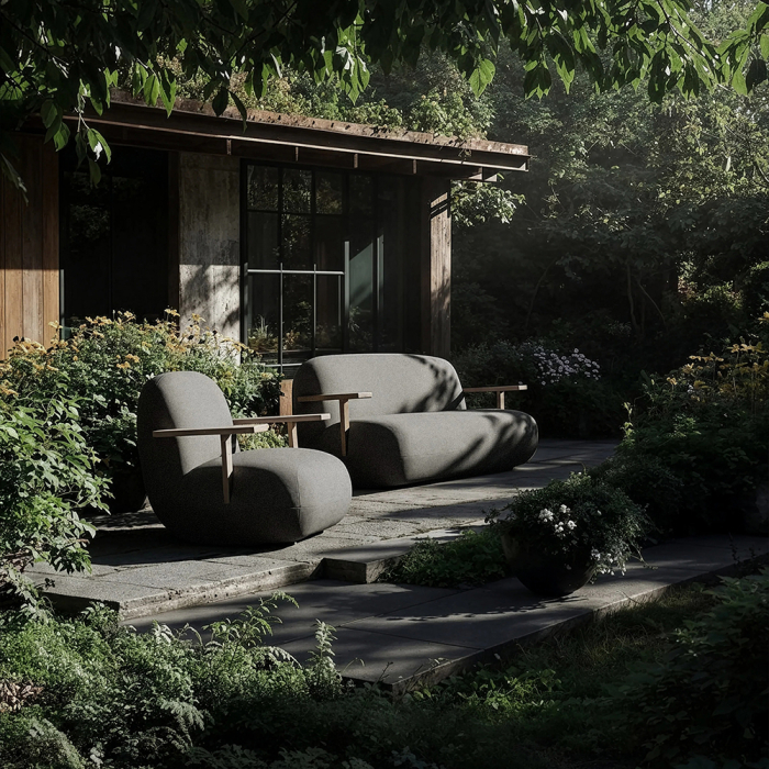 Toe, Outdoor Sofa, Teak-Stone Gray